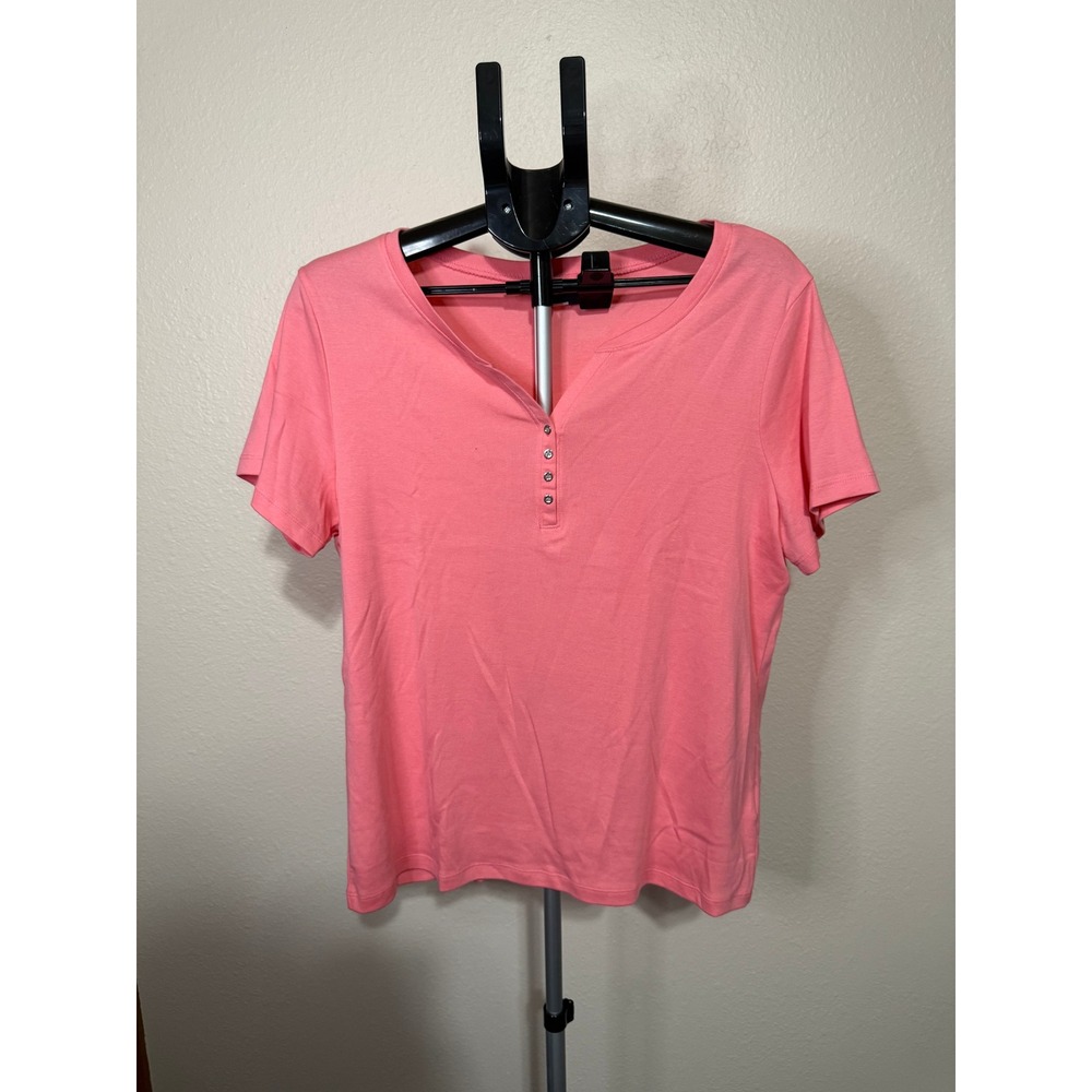 Karen Scott Womens Henley Tops Lot of 3 Pink White Blue Short Sleeve‎ Large